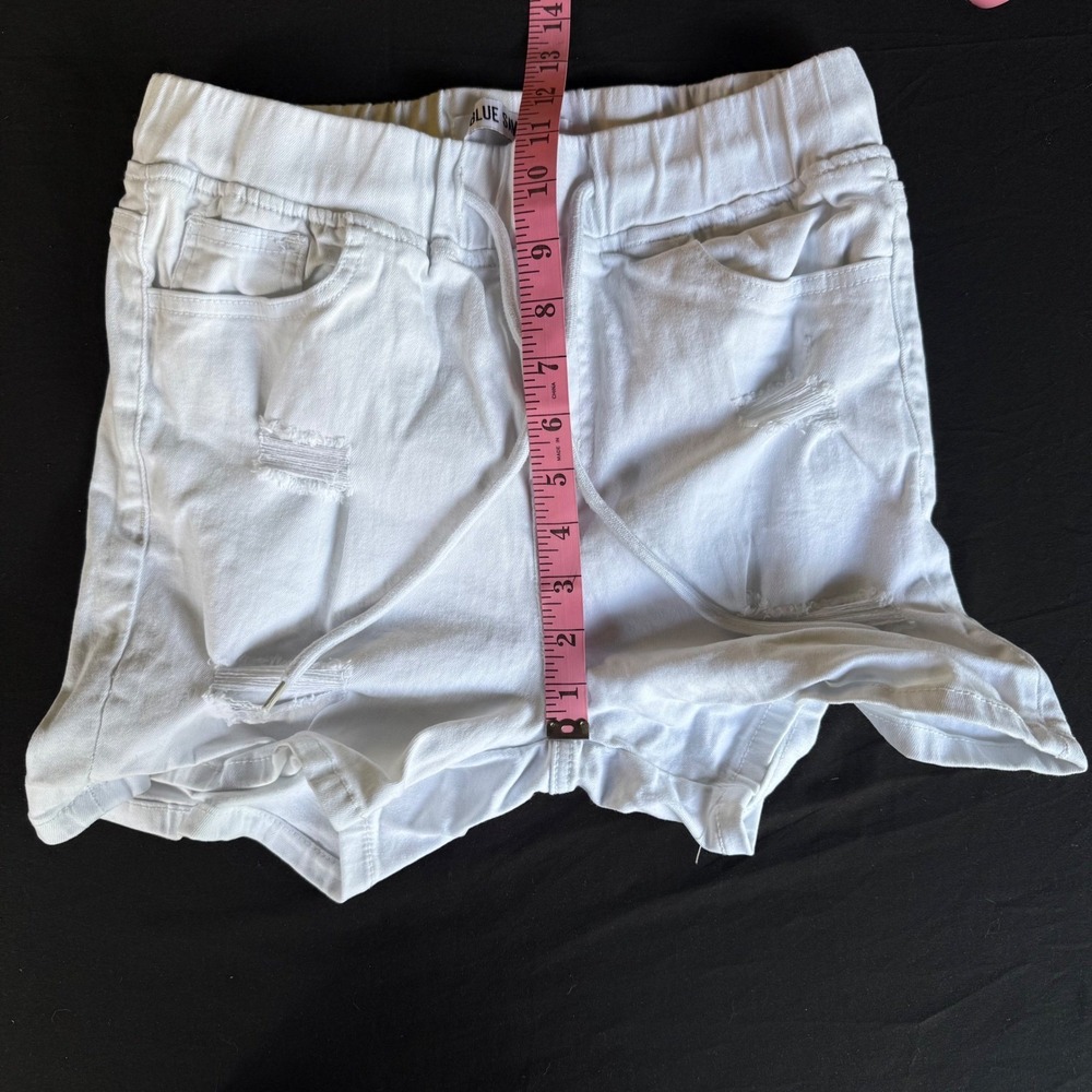 Blue Savvy Womens White Distressed Denim Shorts Elastic Drawstring Waist 7/28 - Picture 3 of 8